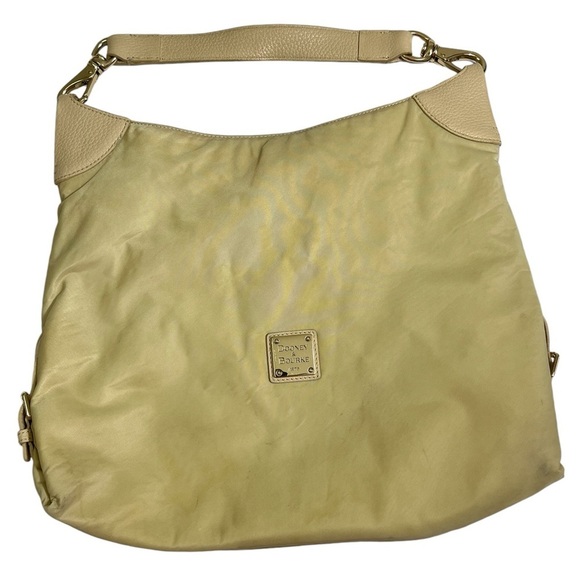 Dooney & Bourke Tan/Cream Hobo Satchel Bag, Nylon & Leather - Picture 3 of 16